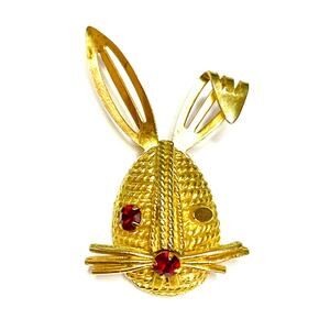 SARAH COV Bunny Brooch Red Gold Rabbit Vtg Estate Jewelry Vintage Pin N20